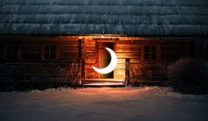 Preview wallpaper house, moon, glow, illusion, night