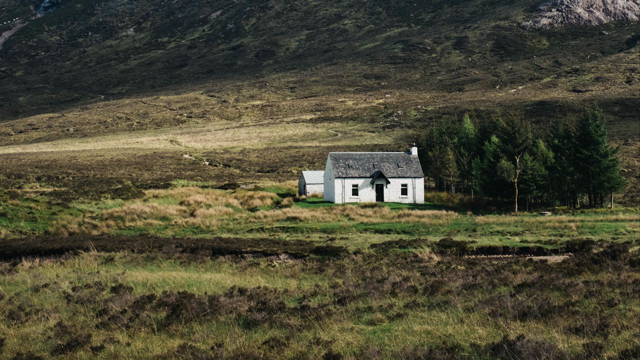 Wallpaper house, mountain, slope, trees