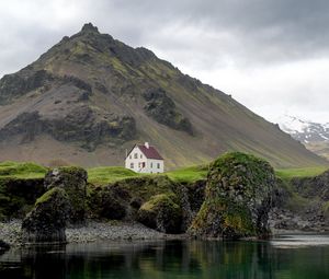 Preview wallpaper house, mountain, slope, lake, landscape