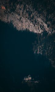 Preview wallpaper house, mountains, aerial view, shadow, dark