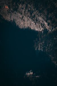 Preview wallpaper house, mountains, aerial view, shadow, dark