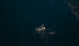 Preview wallpaper house, mountains, aerial view, shadow, dark