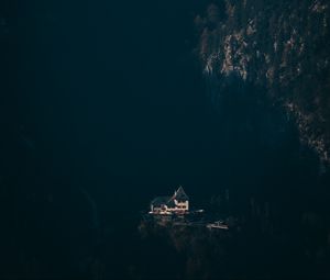 Preview wallpaper house, mountains, aerial view, shadow, dark