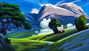 Preview wallpaper house, mountains, art, landscape, paint