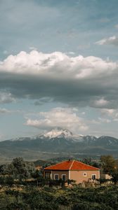 Preview wallpaper house, mountains, clouds, landscape, country
