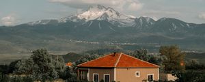 Preview wallpaper house, mountains, clouds, landscape, country