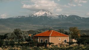 Preview wallpaper house, mountains, clouds, landscape, country