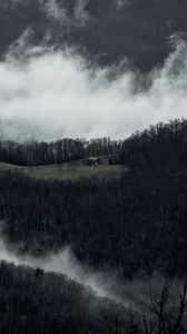 Preview wallpaper house, mountains, forest, clouds, nature