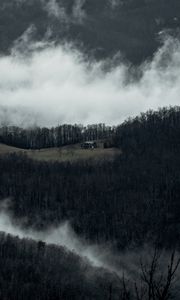Preview wallpaper house, mountains, forest, clouds, nature