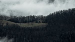 Preview wallpaper house, mountains, forest, clouds, nature