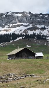 Preview wallpaper house, mountains, lawn, landscape, nature