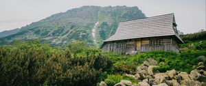 Preview wallpaper house, mountains, nature, stones, slope