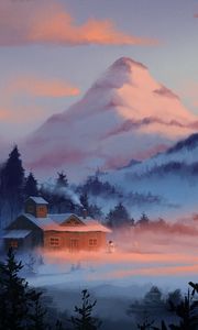 Preview wallpaper house, mountains, new year, christmas, snow, winter
