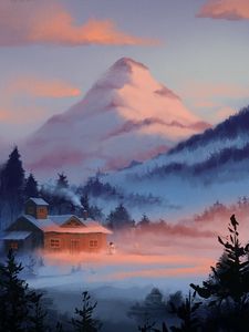 Preview wallpaper house, mountains, new year, christmas, snow, winter