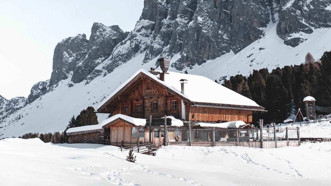 Wallpaper house, mountains, snow, villa, country, nature