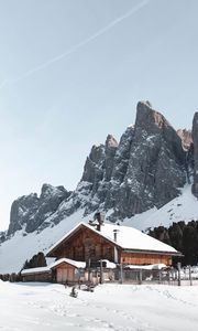 Preview wallpaper house, mountains, snow, villa, country, nature