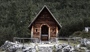 Preview wallpaper house, mountains, stones, nature, solitude