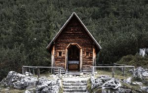 Preview wallpaper house, mountains, stones, nature, solitude