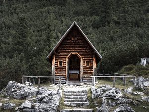 Preview wallpaper house, mountains, stones, nature, solitude