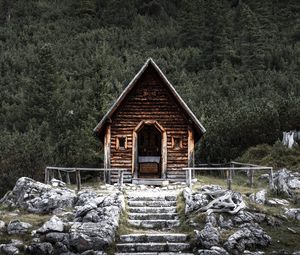 Preview wallpaper house, mountains, stones, nature, solitude