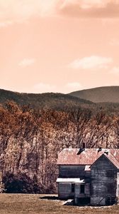 Preview wallpaper house, mountains, wood, colors