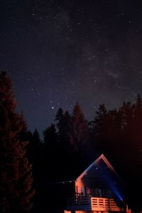 Preview wallpaper house, night, dark, trees, starry sky