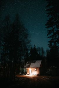 Preview wallpaper house, night, starry sky, trees, darkness, light