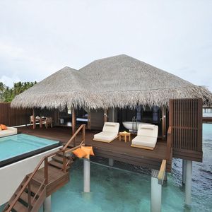 Preview wallpaper house, ocean, island, palm, maldives, pool, jacuzzi, sofas, cushions, interior