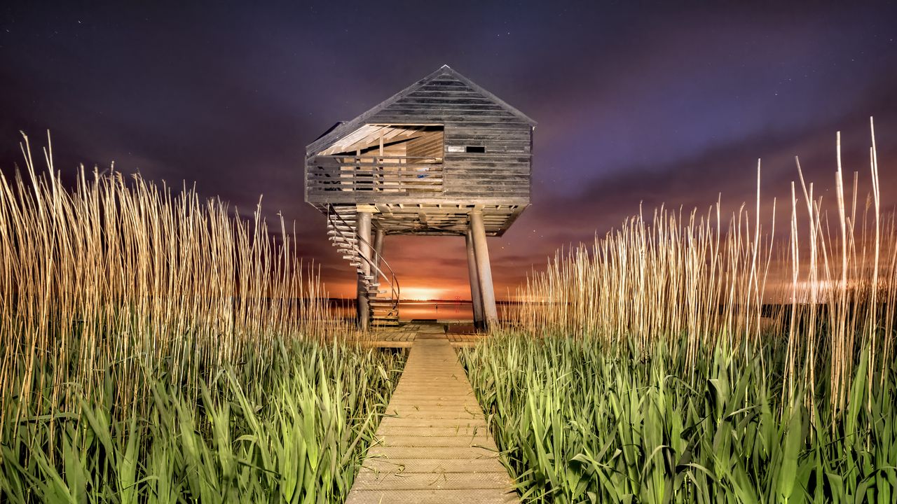 Wallpaper house, path, grass, sunset, stairs