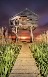 Preview wallpaper house, path, grass, sunset, stairs