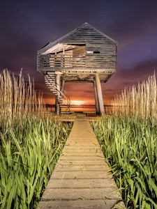 Preview wallpaper house, path, grass, sunset, stairs