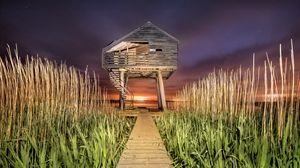 Preview wallpaper house, path, grass, sunset, stairs