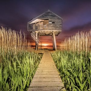 Preview wallpaper house, path, grass, sunset, stairs