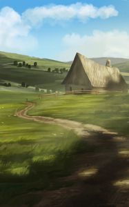 Preview wallpaper house, path, hills, nature, art