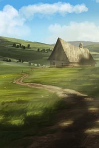 Preview wallpaper house, path, hills, nature, art