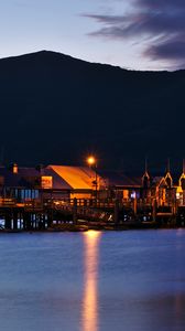 Preview wallpaper house, pier, lights, sea, dark