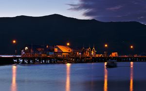 Preview wallpaper house, pier, lights, sea, dark