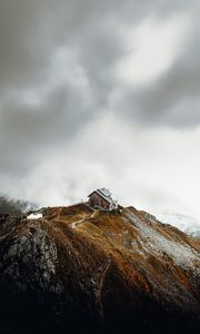 Preview wallpaper house, rocks, cliff, path, clouds