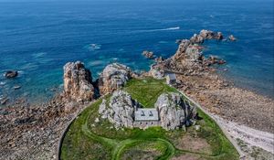 Preview wallpaper house, rocks, island, sea