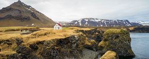 Preview wallpaper house, rocks, island, nature, solitude