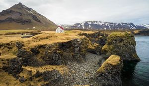 Preview wallpaper house, rocks, island, nature, solitude
