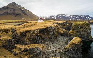 Preview wallpaper house, rocks, island, nature, solitude