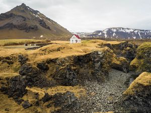 Preview wallpaper house, rocks, island, nature, solitude