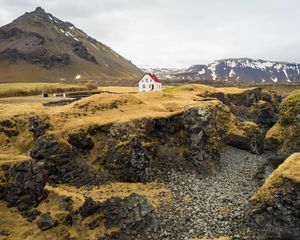 Preview wallpaper house, rocks, island, nature, solitude