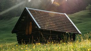 Preview wallpaper house, roof, meadow, grass, nature