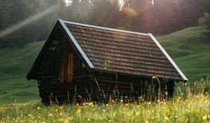 Preview wallpaper house, roof, meadow, grass, nature