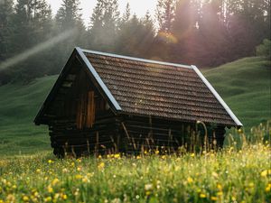 Preview wallpaper house, roof, meadow, grass, nature