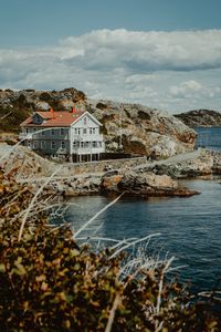 Preview wallpaper house, sea, shore, rocks, gothenburg, sweden