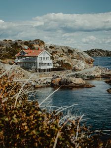 Preview wallpaper house, sea, shore, rocks, gothenburg, sweden