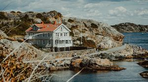 Preview wallpaper house, sea, shore, rocks, gothenburg, sweden